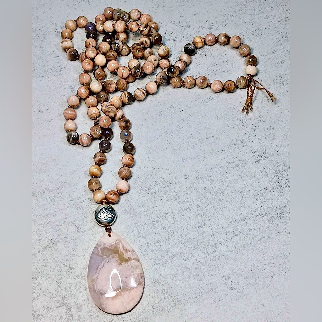 Handmade 108 Gemstone Bead Mala Necklace 65$